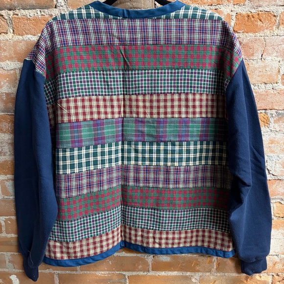 Vintage Handmade Patchwork Quilt Jacket Sweater Cardigan Plaid Grandpacore L/XL - Picture 3 of 5